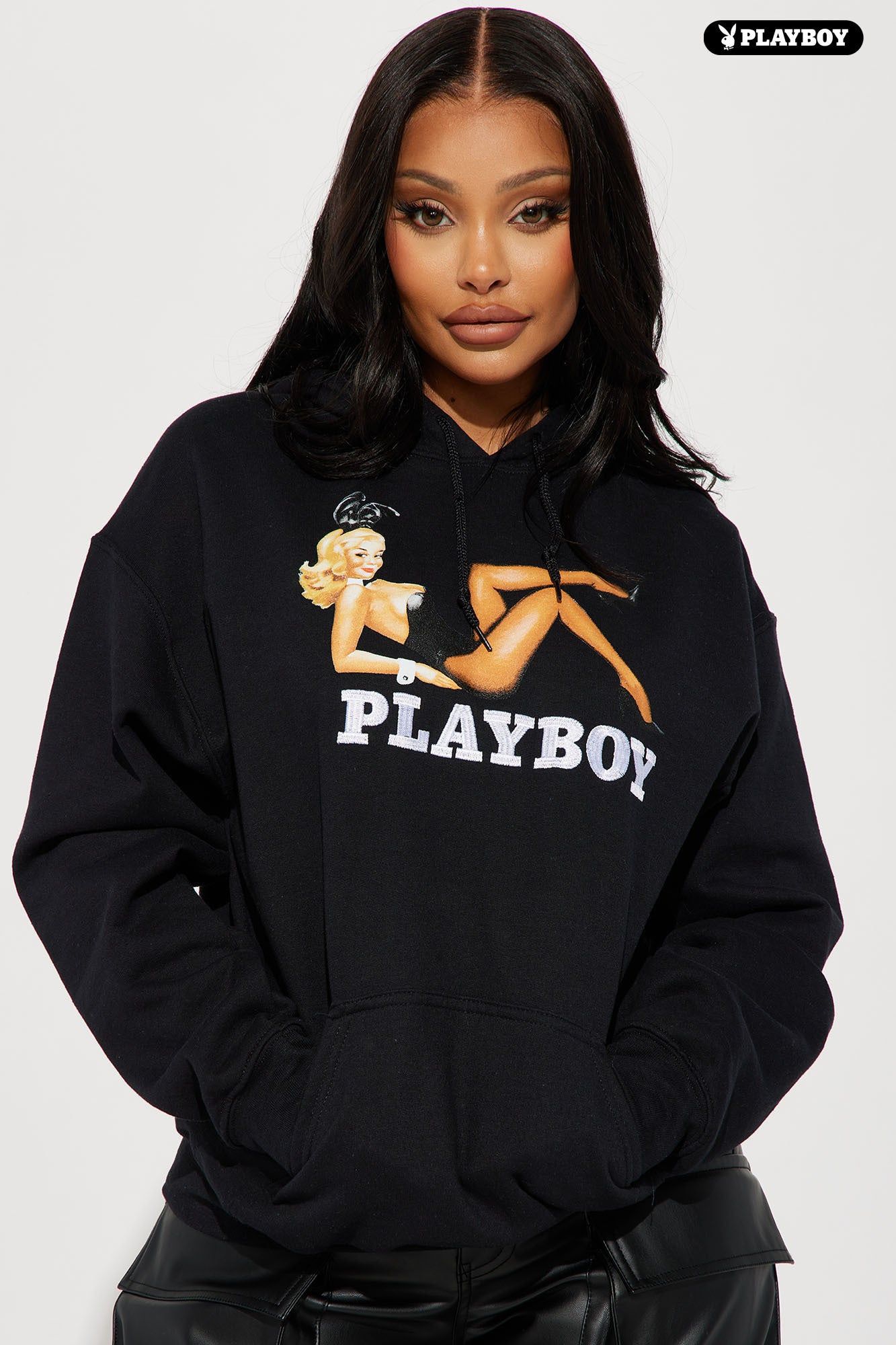 The Ultimate Playmate Playboy Embroidered Hoodie - Black sold by Fashion Nova