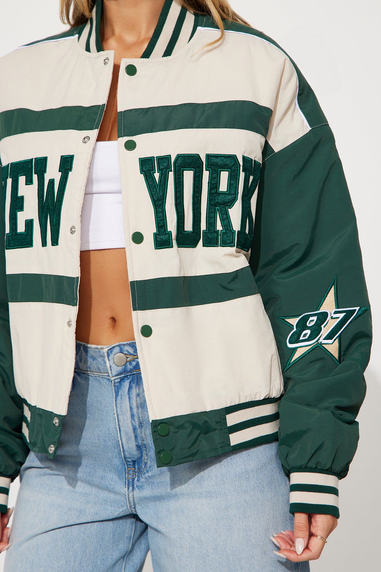 New York Streets Oversized Bomber - Sand/combo sold by Fashion Nova product image thumbnail 3