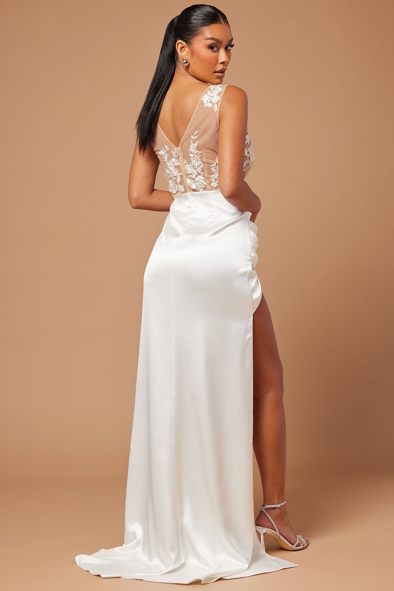 Arabelle Satin Embroidered Gown - White sold by Fashion Nova product image thumbnail 4