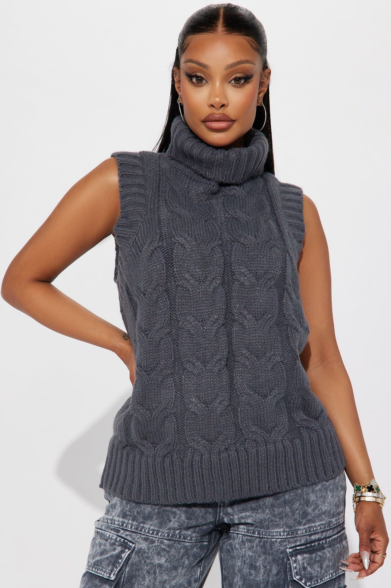 Rowan Sweater Vest - Charcoal sold by Fashion Nova