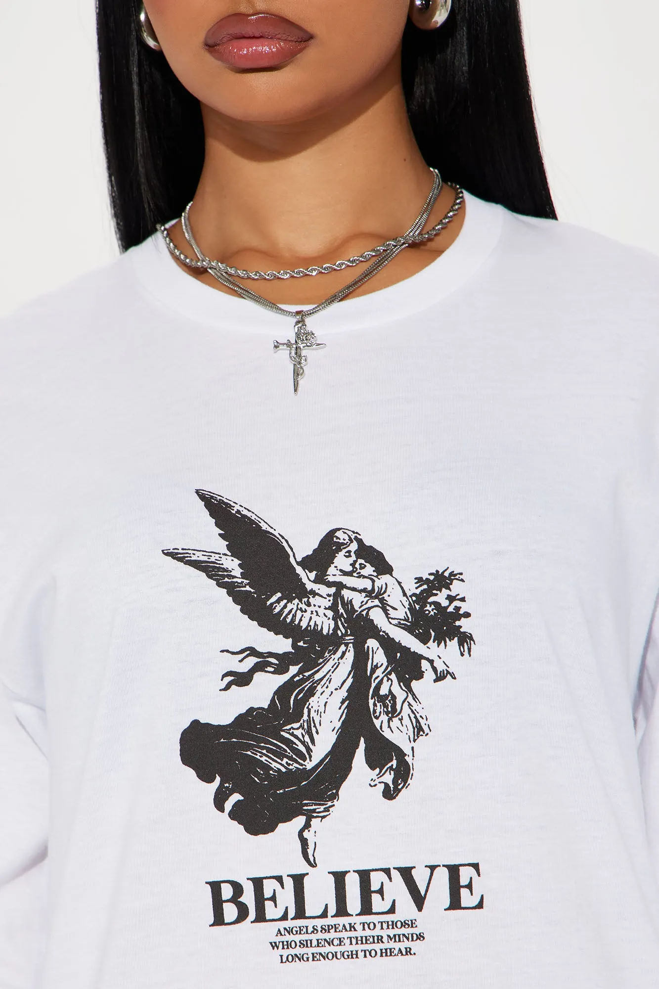 Just Believe Long Sleeve Tee - White/combo sold by Fashion Nova product image thumbnail 3