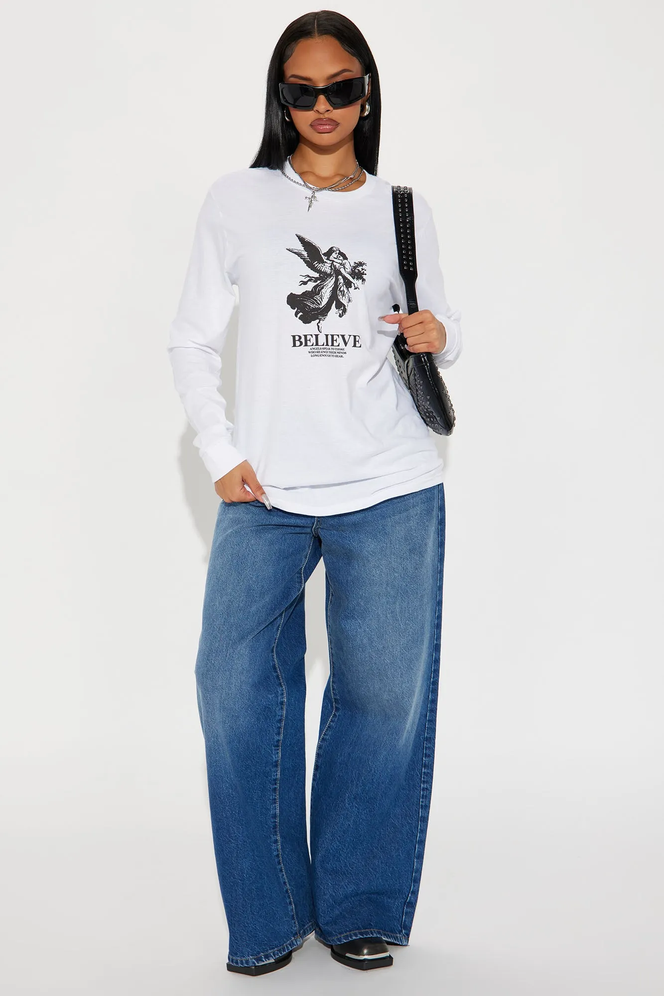 Just Believe Long Sleeve Tee - White/combo sold by Fashion Nova product image thumbnail 2