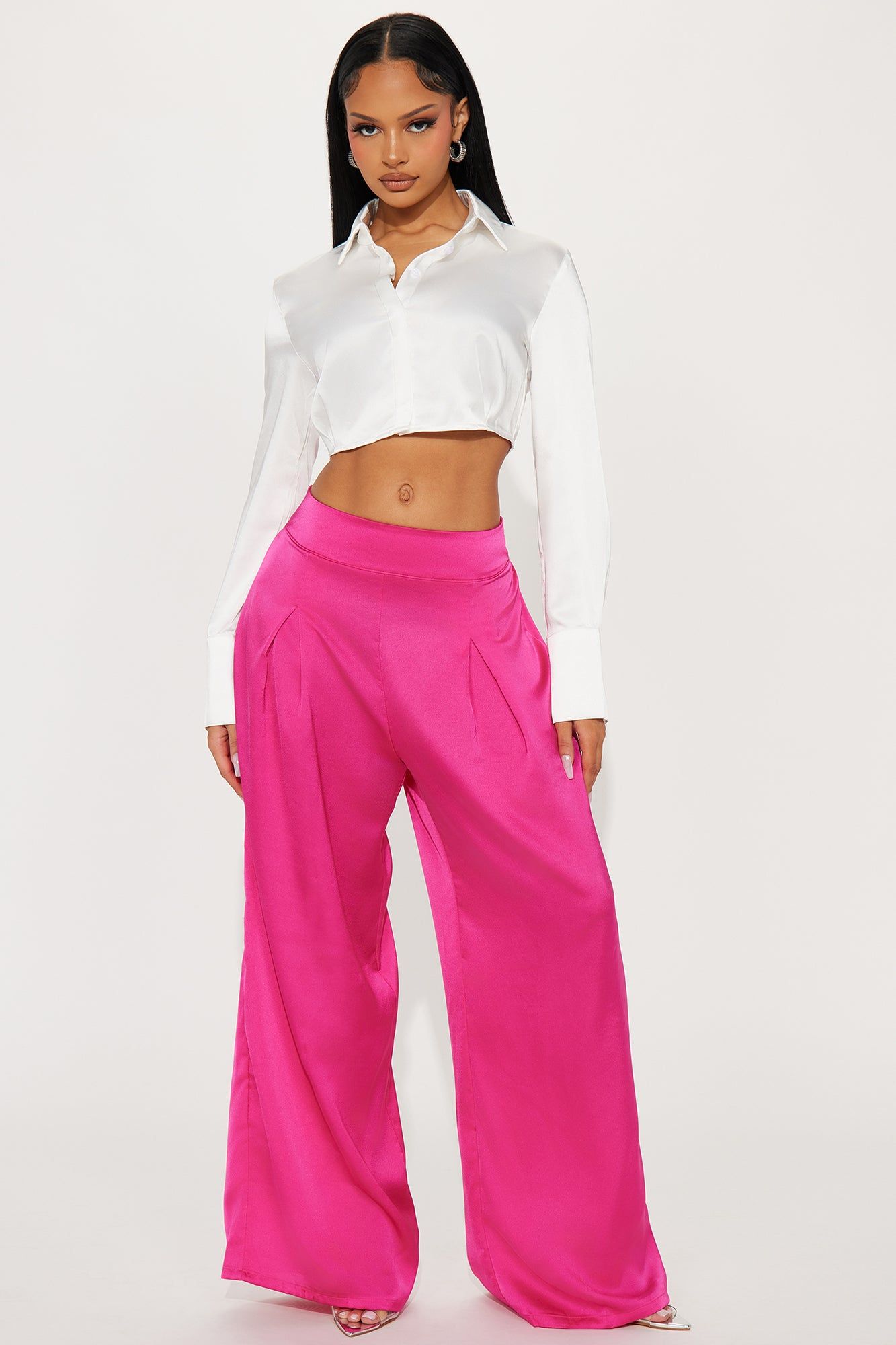 Love A Little Satin Trouser - Fuchsia sold by Fashion Nova