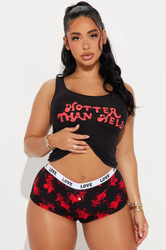 Hotter Than Hell Halloween PJ Set - Black/Red sold by Fashion Nova