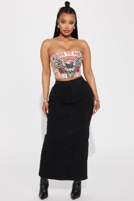 Cassy Denim Maxi Skirt - Black Wash sold by Fashion Nova