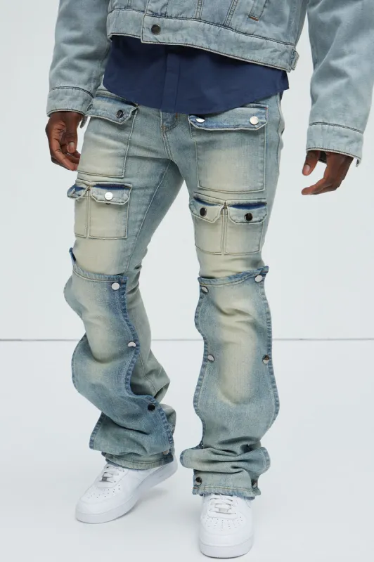 Utility Snap Pockets Flare Jeans - Light Wash sold by Fashion Nova