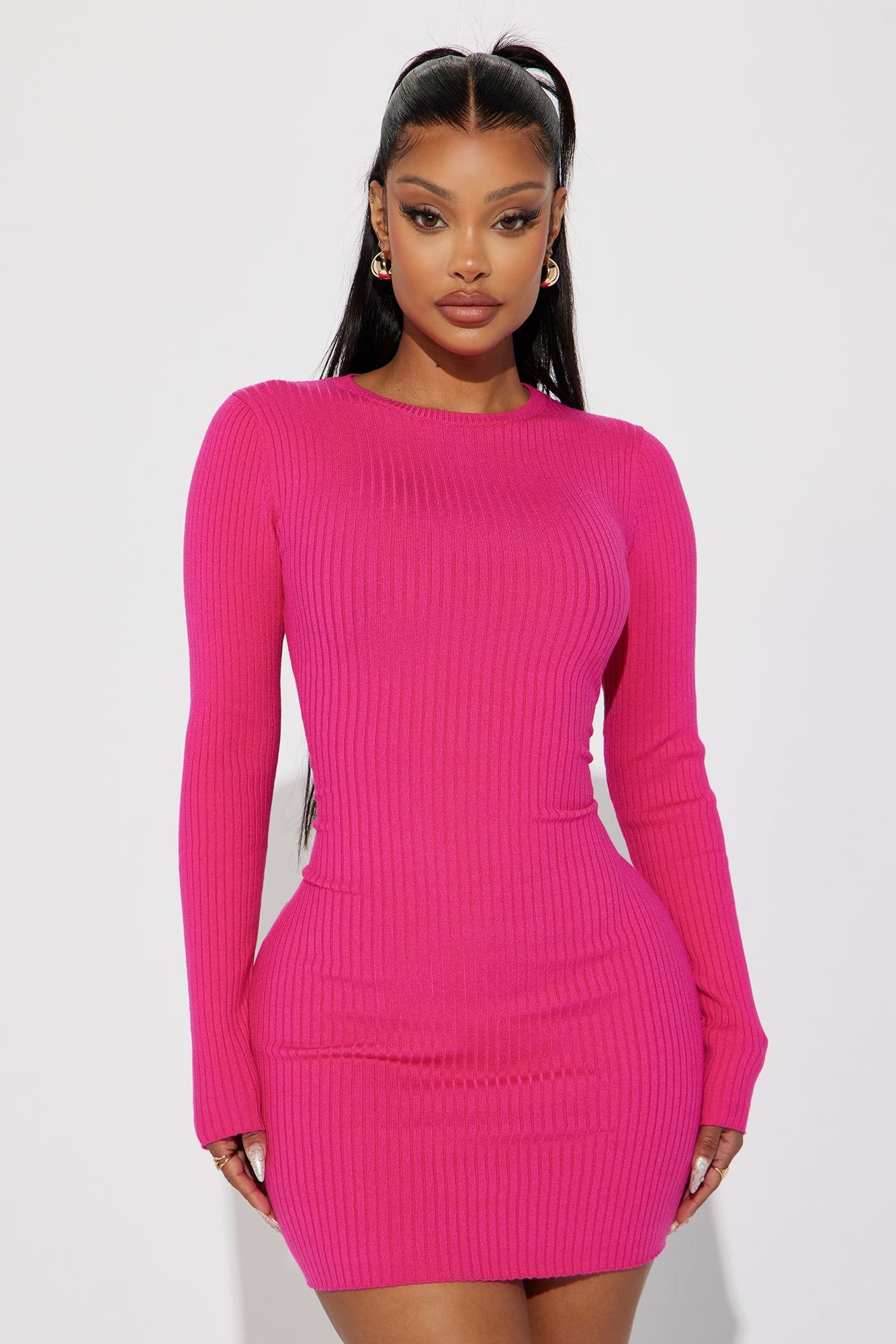 Jojo Sweater Mini Dress - Hot Pink sold by Fashion Nova
