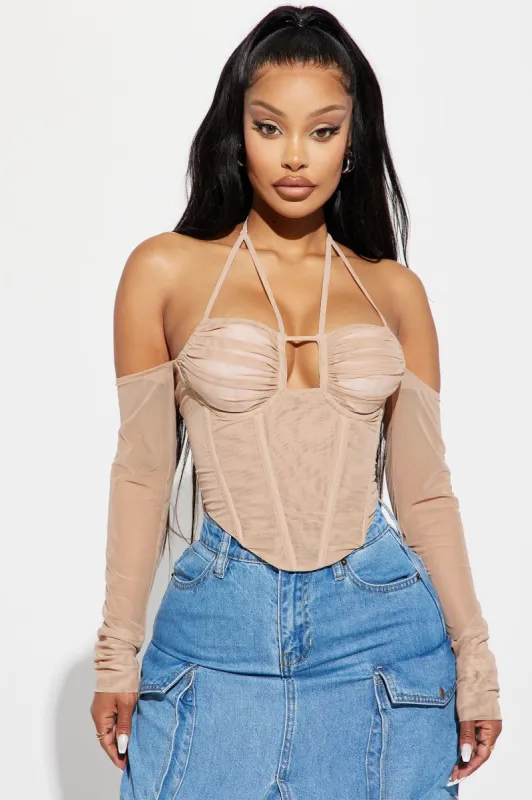 Madison Mesh Corset Top - Taupe sold by Fashion Nova