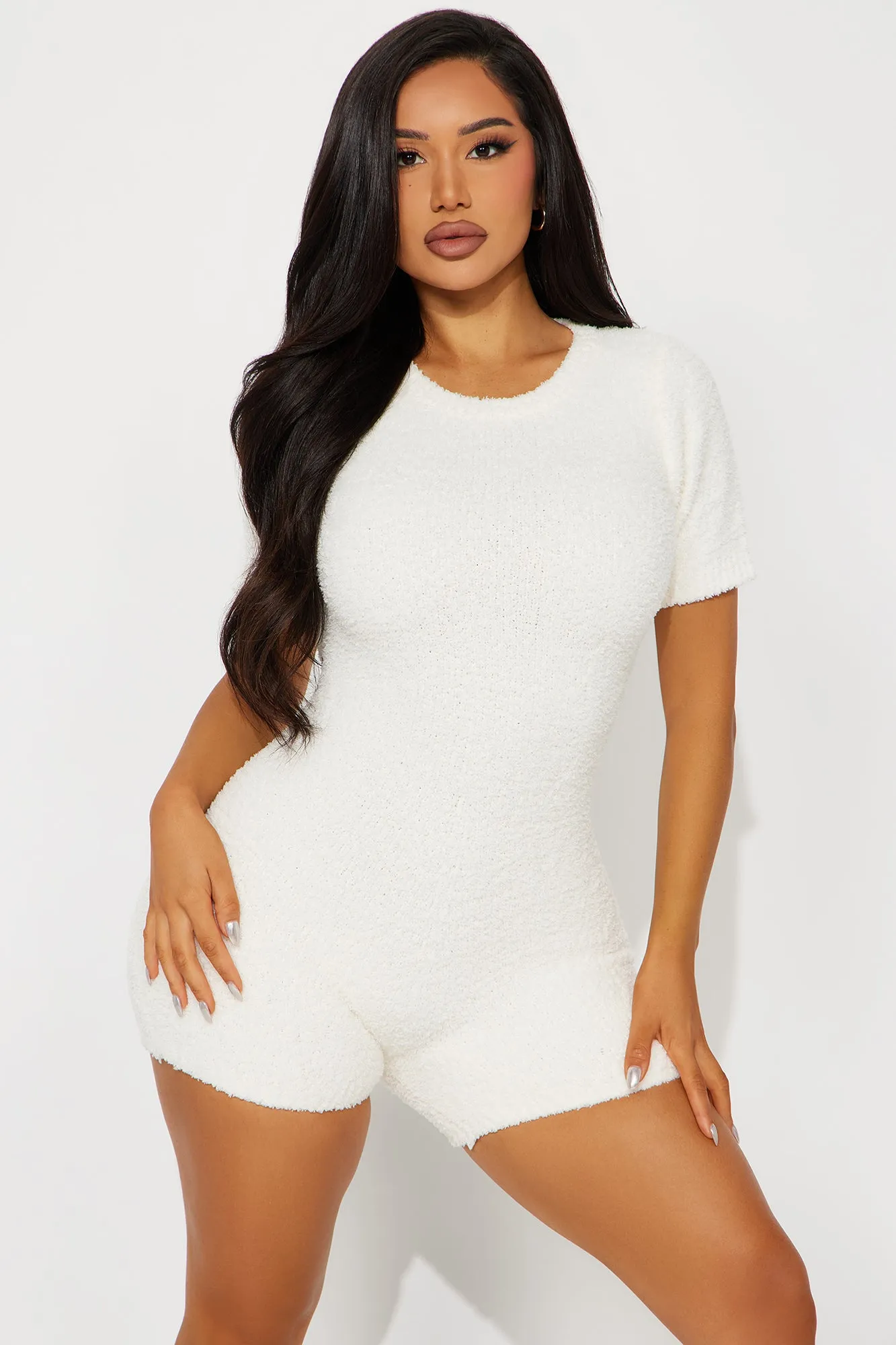 Turn The Lights Down Cozy Romper - Ivory sold by Fashion Nova