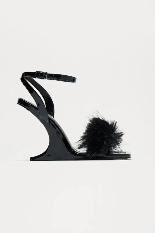 Minky Faux Fur Wedges - Black sold by Fashion Nova