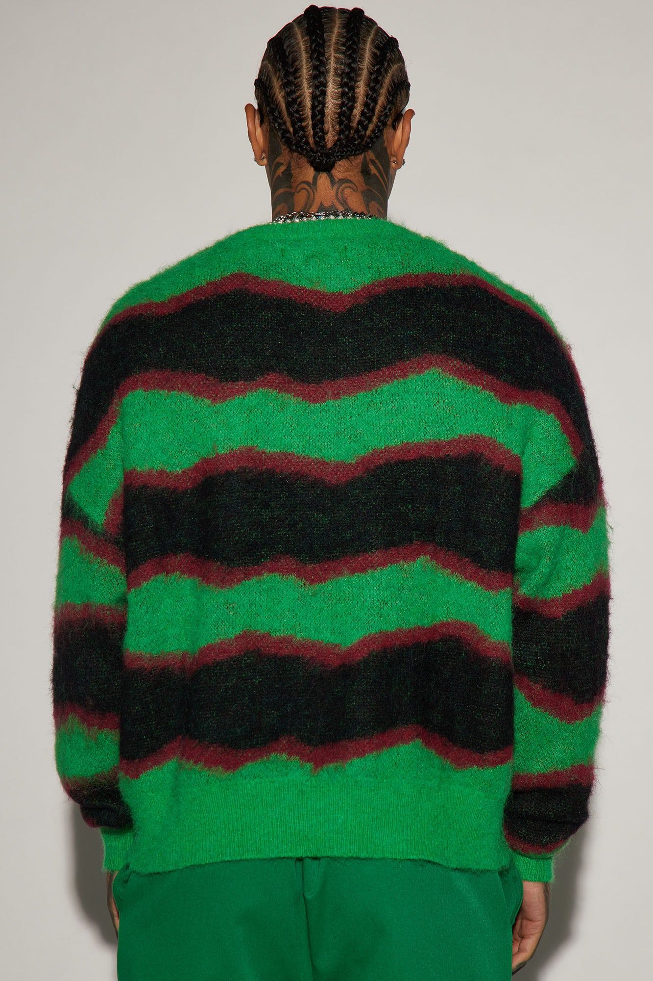 Uneven Lines Fuzzy Crewneck Sweater - Green/combo sold by Fashion Nova product image thumbnail 4