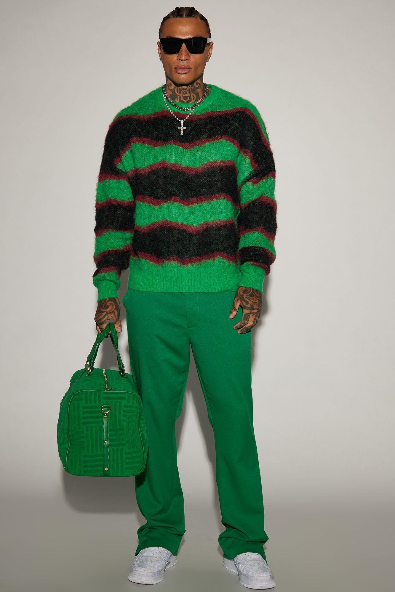 Uneven Lines Fuzzy Crewneck Sweater - Green/combo sold by Fashion Nova product image thumbnail 2