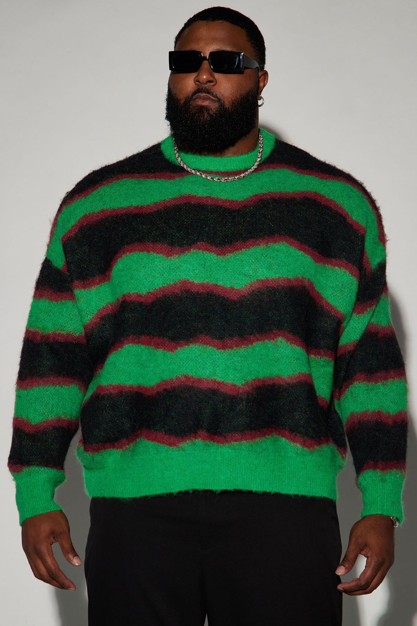 Uneven Lines Fuzzy Crewneck Sweater - Green/combo sold by Fashion Nova product image thumbnail 5