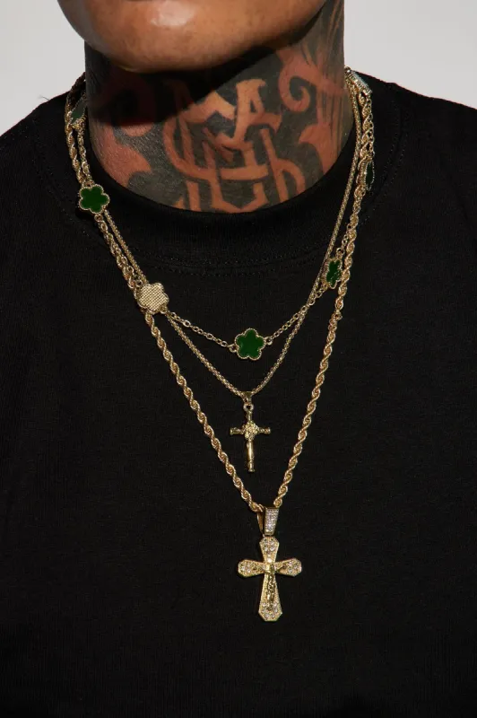 Lucky Cross Clover 3 Piece Chain Necklace - Gold sold by Fashion Nova