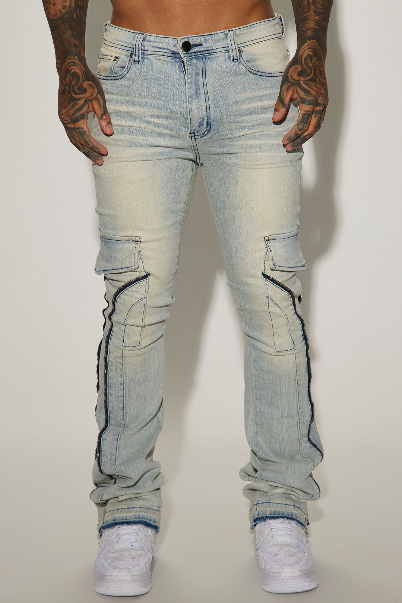 Down Ways Stacked Skinny Zipper Flare Pants - Light Wash sold by Fashion Nova product image thumbnail 4