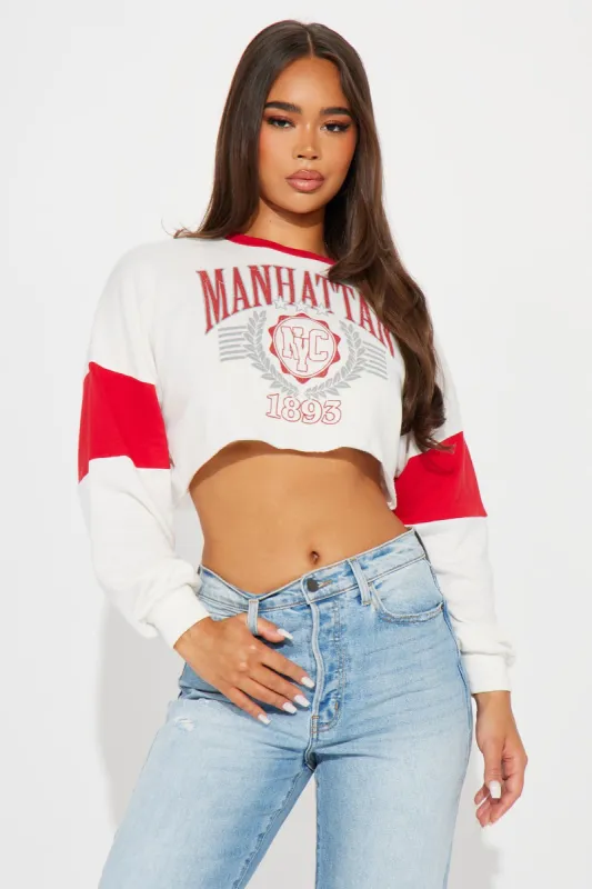 Manhattan NYC Crop Top - Red/combo sold by Fashion Nova