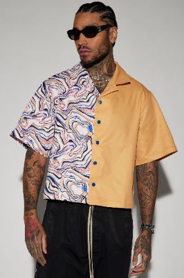 Mahalo Split Cropped Shirt - Orange/combo sold by Fashion Nova
