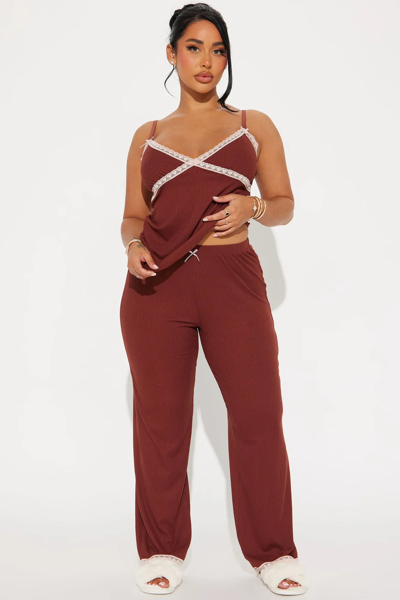 In Your Dreams Ribbed PJ Pant Set - Chocolate sold by Fashion Nova