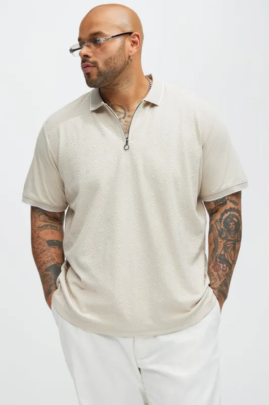 Diamond Textured Short Sleeve Polo - Sand sold by Fashion Nova