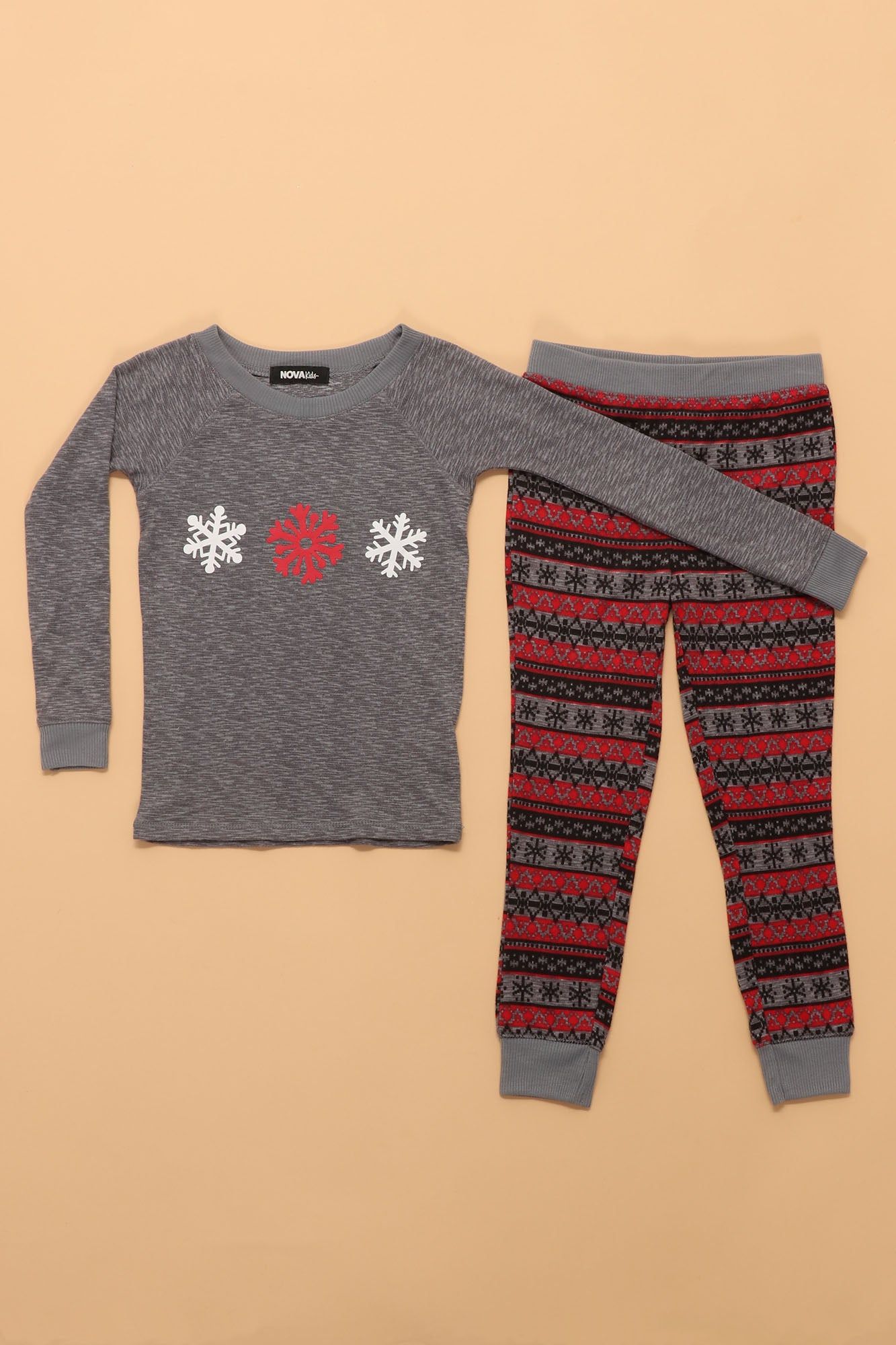 Mini A Hot Cocoa And Snow Holiday PJ Set - Grey/combo sold by Fashion Nova product image thumbnail 4