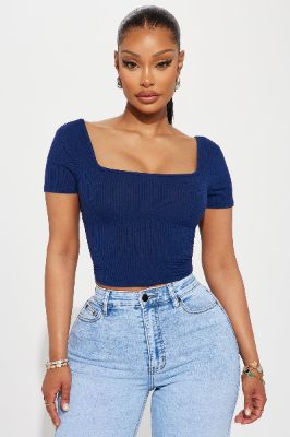 Callie Square Neck Tee - Navy made by Fashion Nova