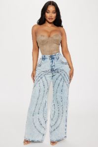 Copenhagen Non Stretch Tinted Wide Leg Jean - Light Wash sold by Fashion Nova