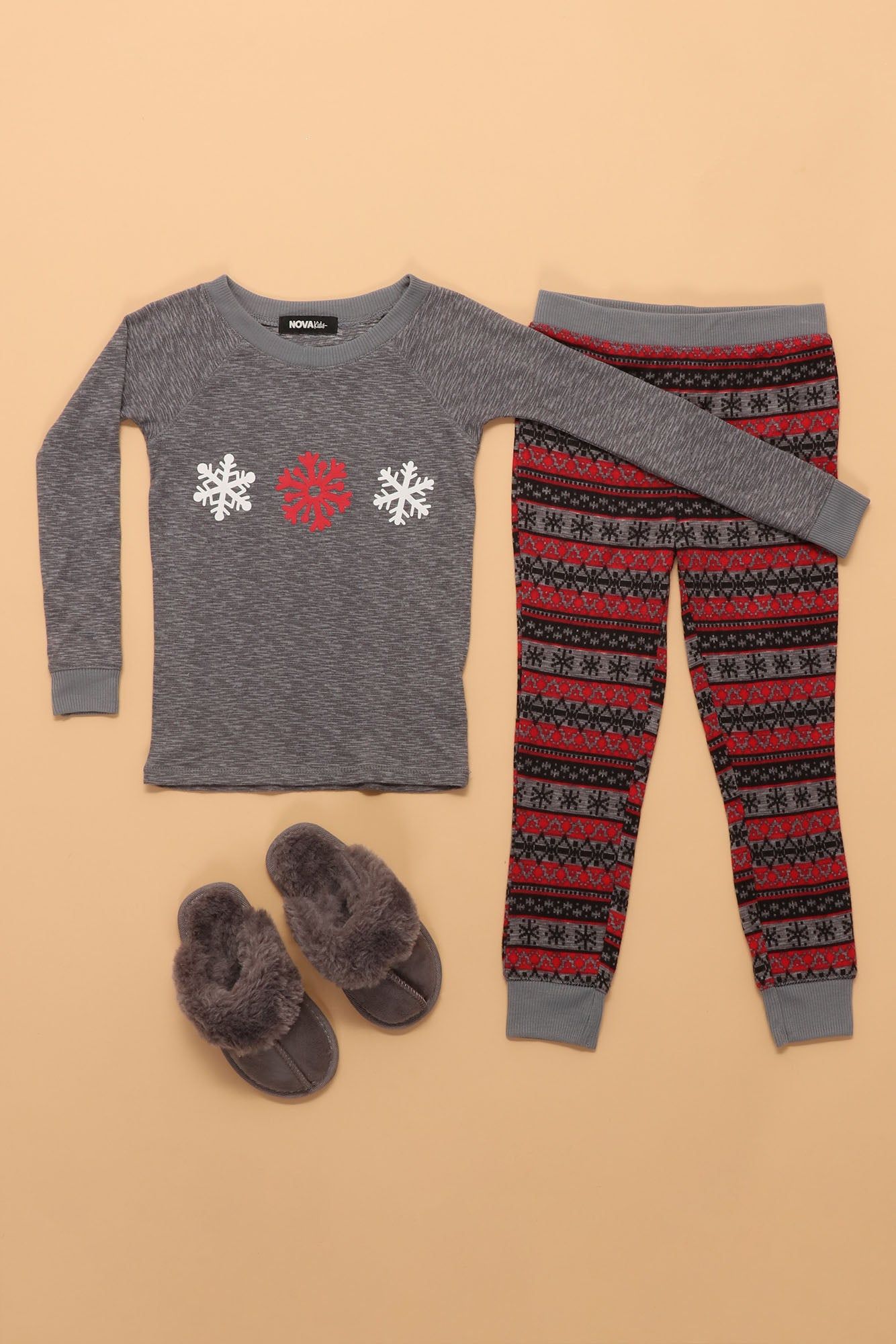 Mini A Hot Cocoa And Snow Holiday PJ Set - Grey/combo sold by Fashion Nova product image thumbnail 3