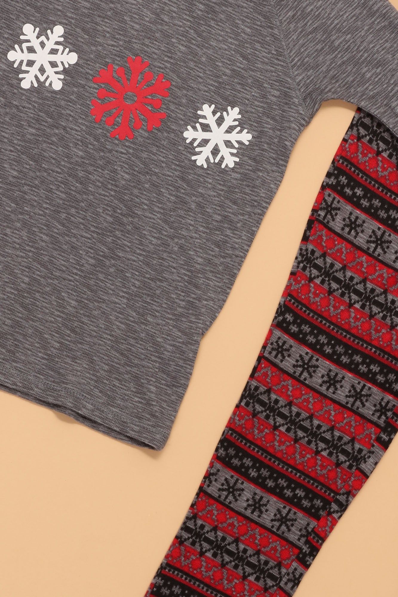 Mini A Hot Cocoa And Snow Holiday PJ Set - Grey/combo sold by Fashion Nova product image thumbnail 5