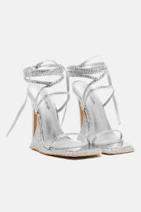 Becoming Richer Wrap Up Heeled Sandals - Silver sold by Fashion Nova
