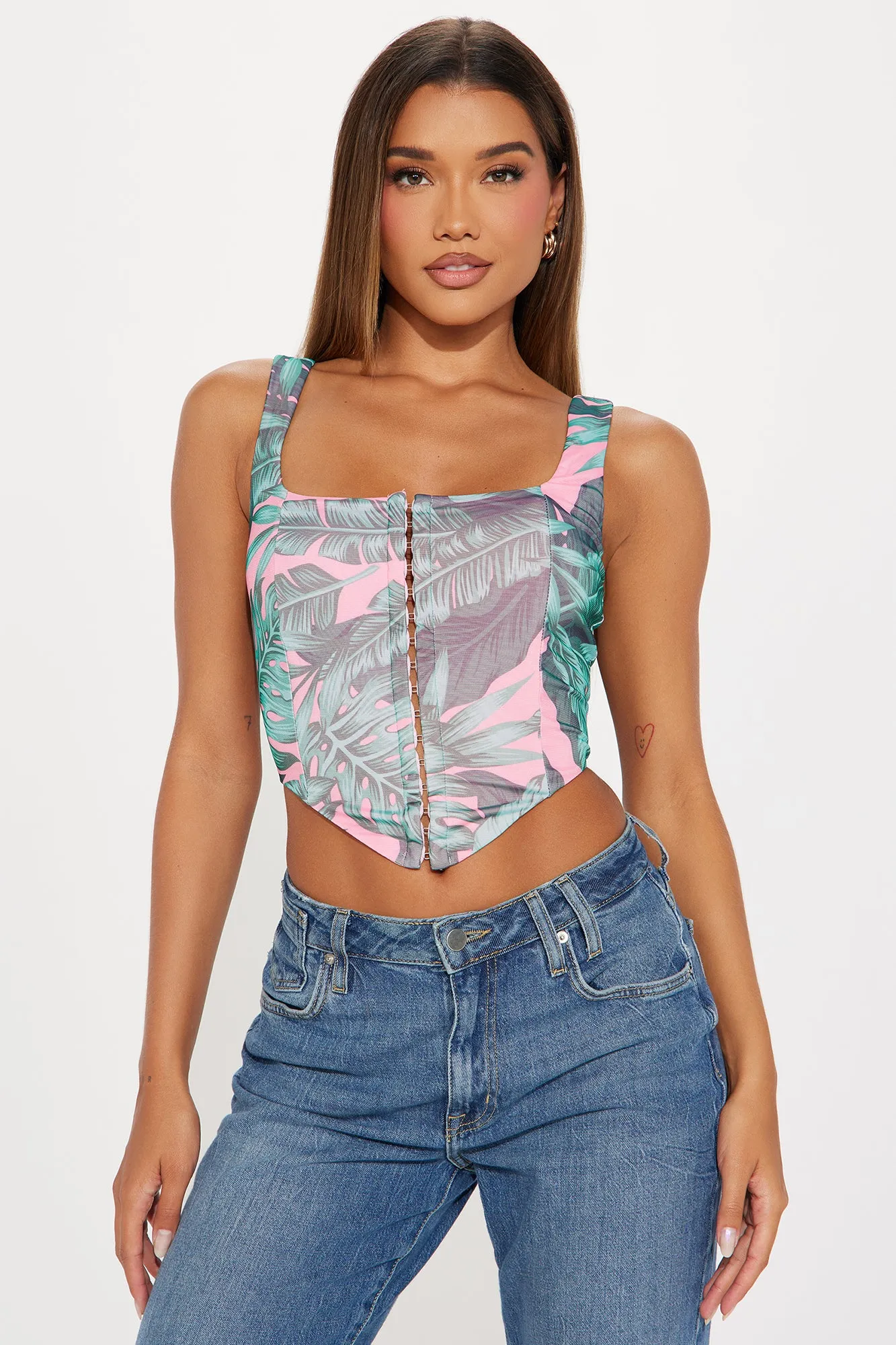 Summer Fling Mesh Corset Top - Pink/combo sold by Fashion Nova