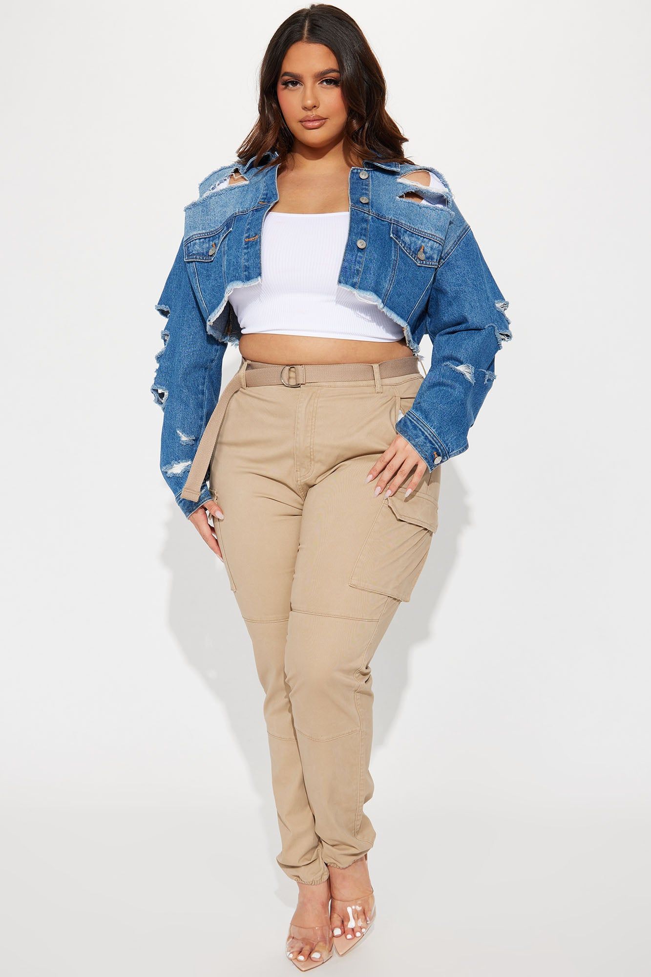 Area Code Cropped Ripped Denim Jacket - Medium Wash sold by Fashion Nova product image thumbnail 6