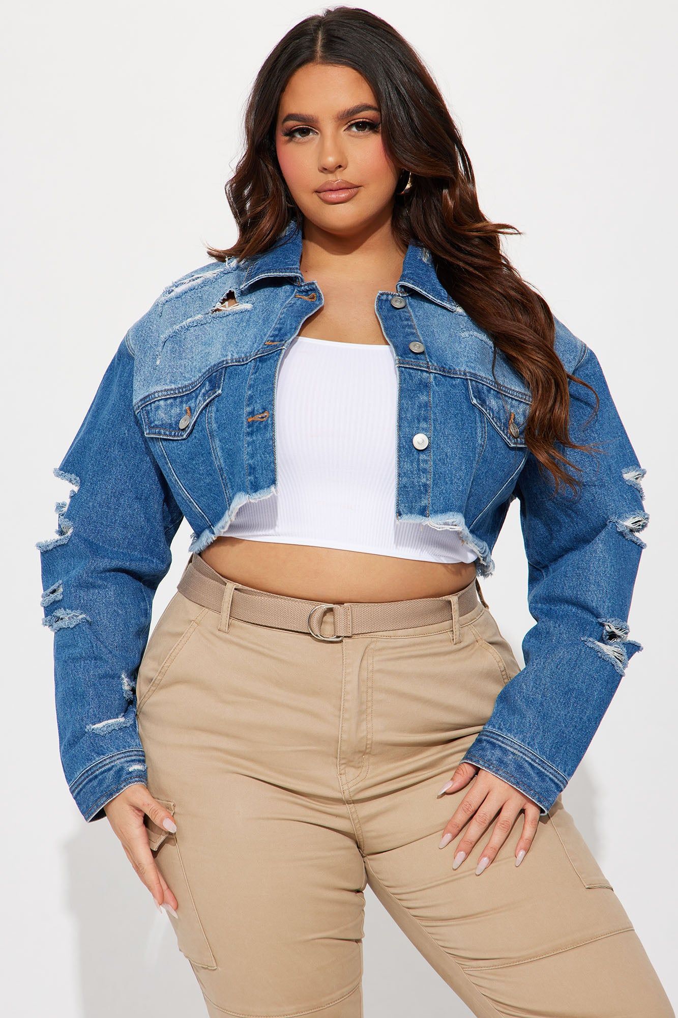 Area Code Cropped Ripped Denim Jacket - Medium Wash sold by Fashion Nova product image thumbnail 5