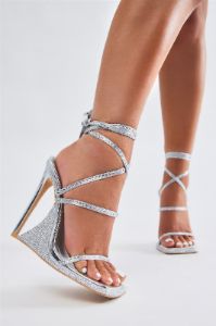 Becoming Richer Wrap Up Heeled Sandals - Silver sold by Fashion Nova