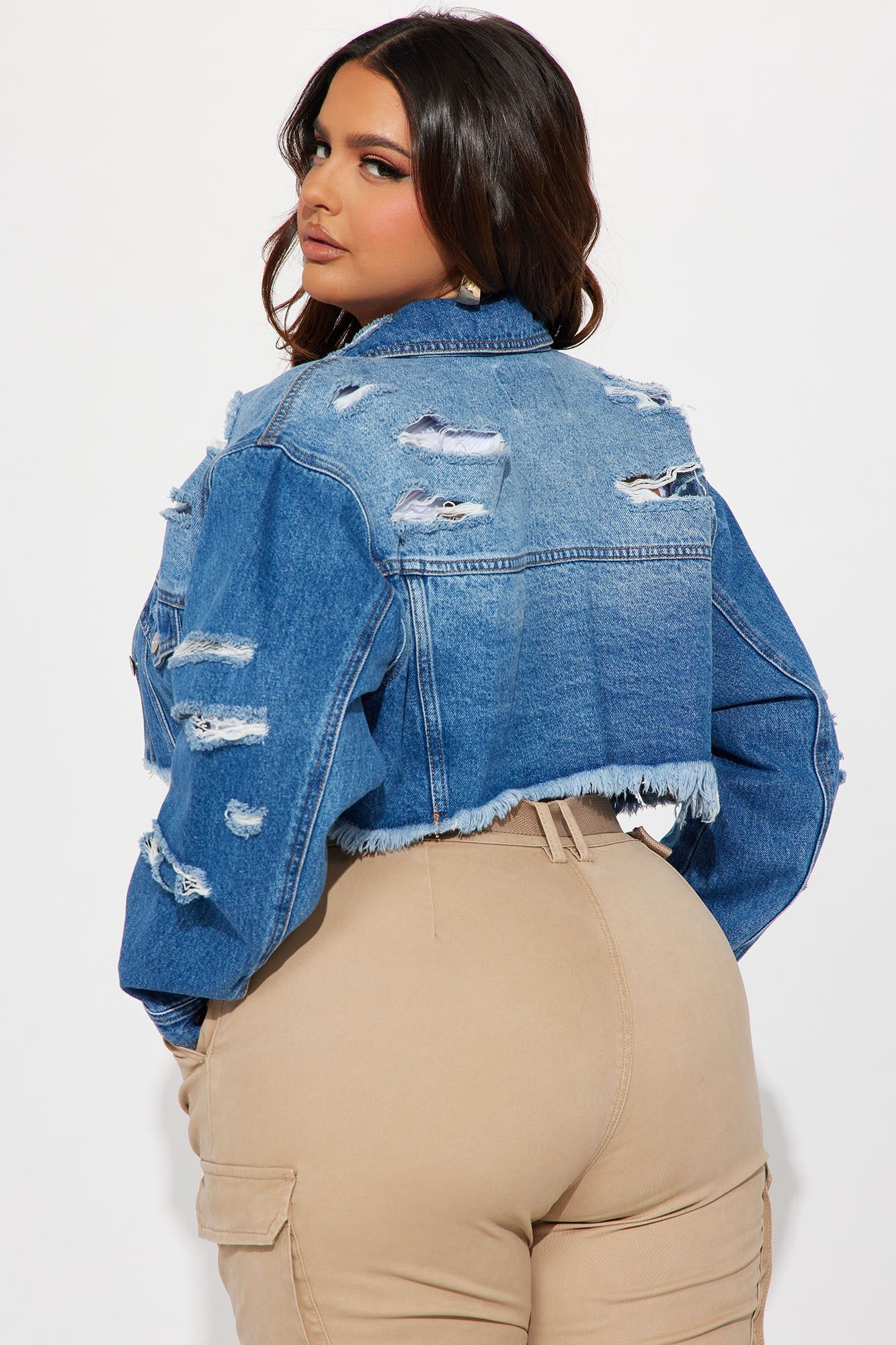 Area Code Cropped Ripped Denim Jacket - Medium Wash sold by Fashion Nova product image thumbnail 7
