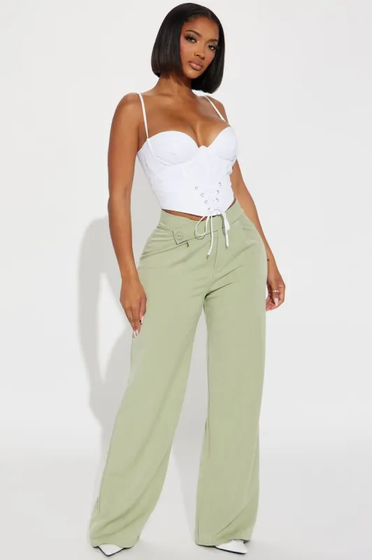 Power Trip Wide Leg Trouser - Sage sold by Fashion Nova