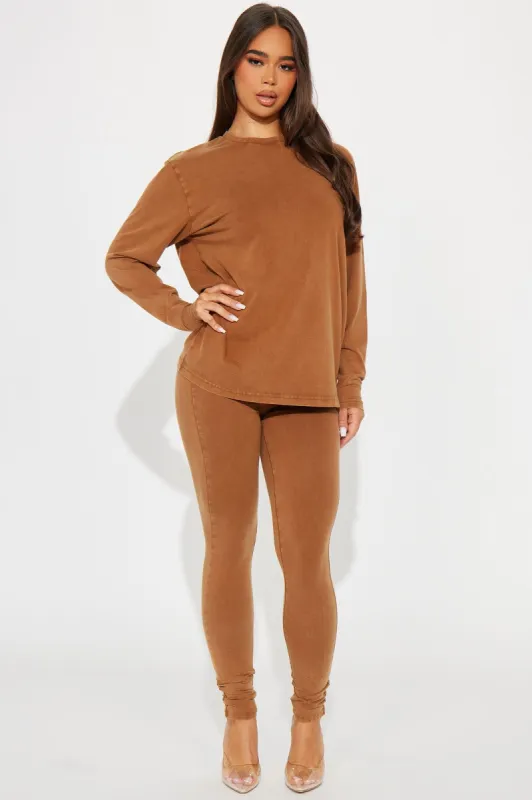 Stepping Out Mineral Wash Long Sleeve Legging Set - Mocha sold by Fashion Nova