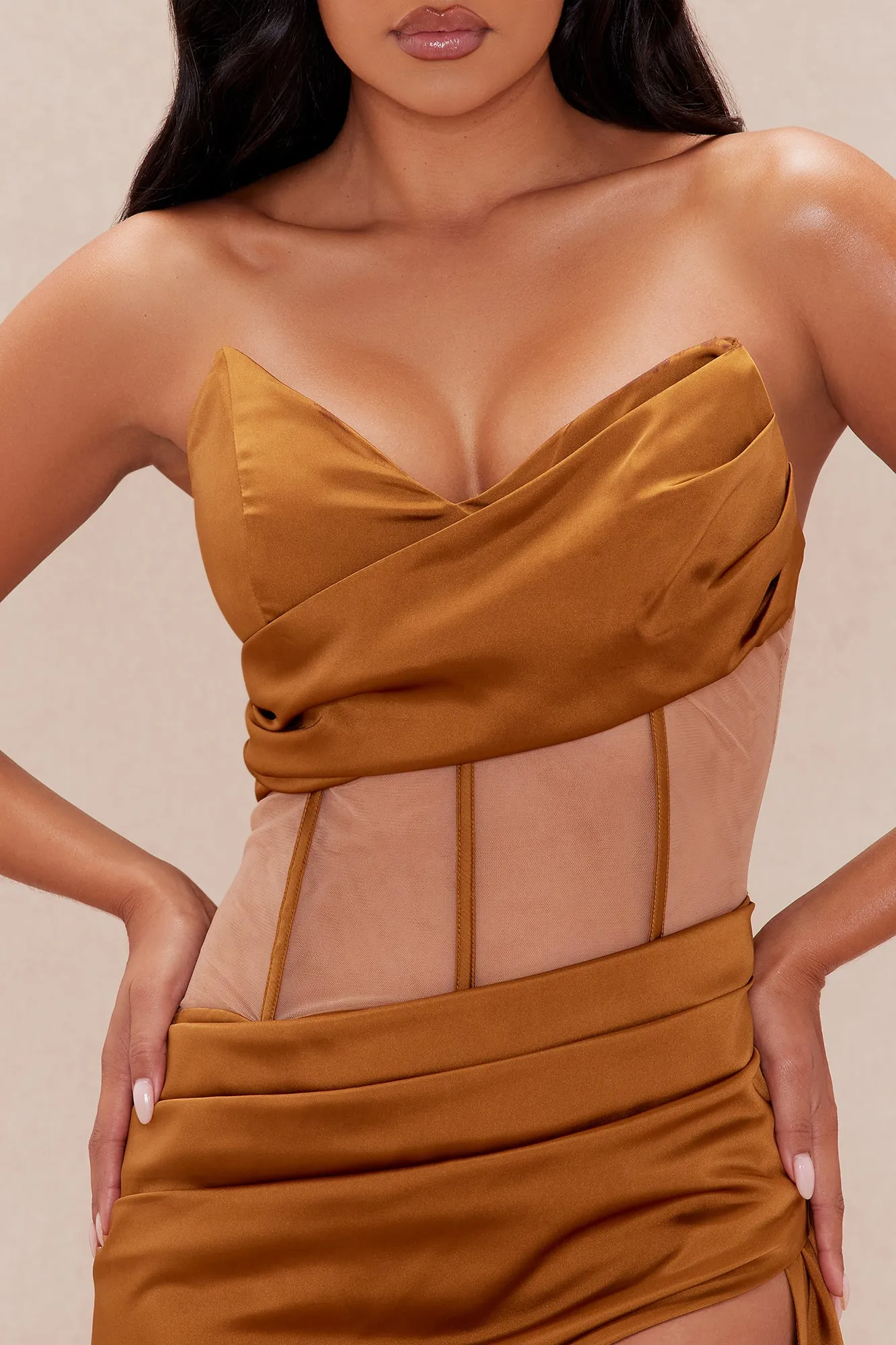Gala Satin Corset Maxi Dress - Copper sold by Fashion Nova product image thumbnail 2
