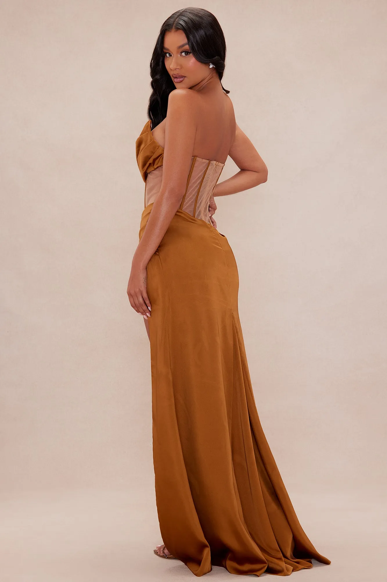 Gala Satin Corset Maxi Dress - Copper sold by Fashion Nova product image thumbnail 4