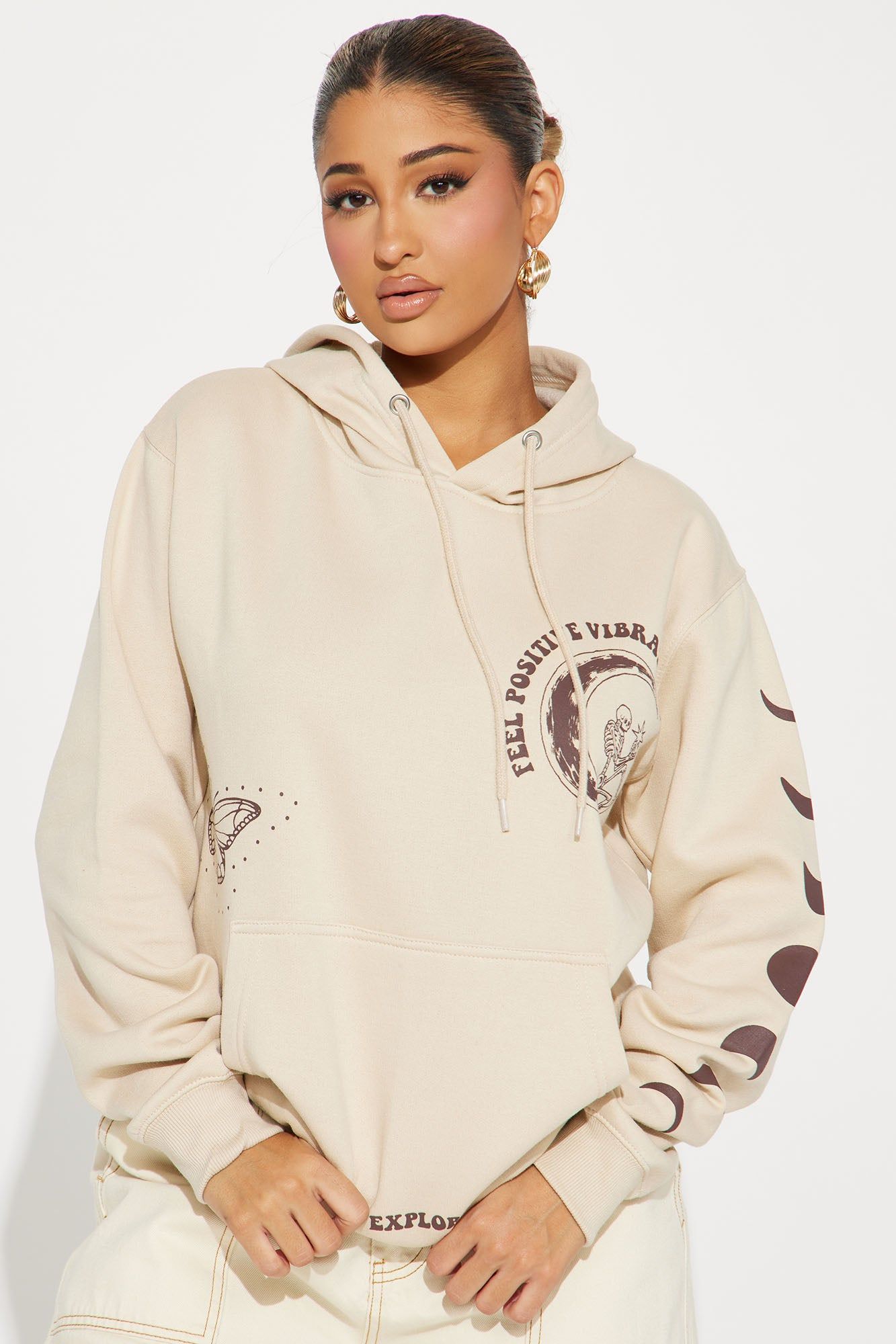 Positive Energy Oversized Hoodie - Beige sold by Fashion Nova