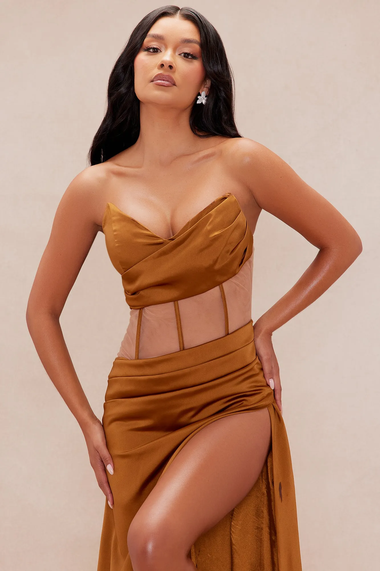 Gala Satin Corset Maxi Dress - Copper sold by Fashion Nova product image thumbnail 3