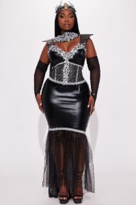 Queen Of Darkness 4 Piece Costume Set - Black/Silver sold by Fashion Nova