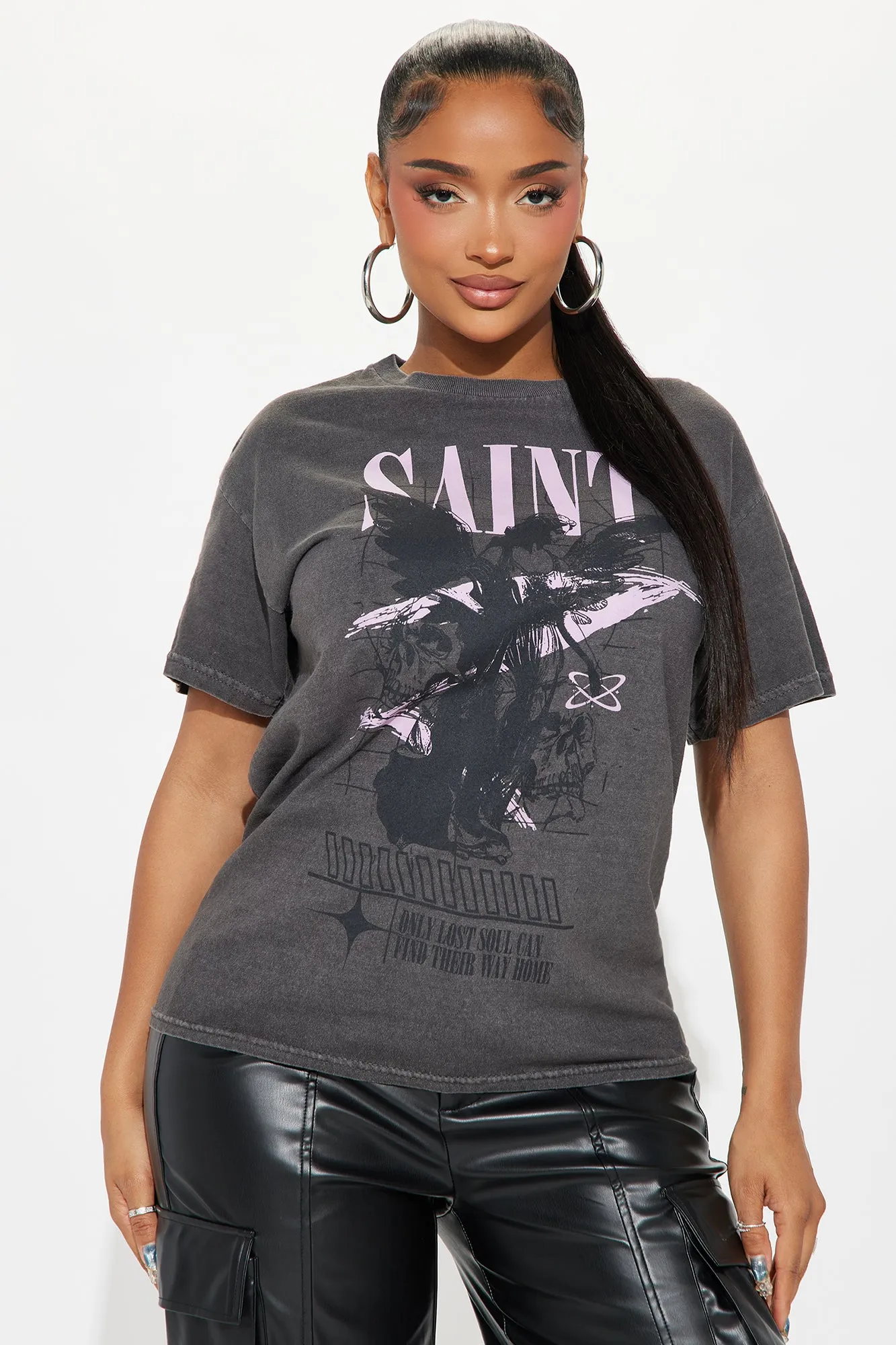 Shes A Saint Washed Tshirt - Charcoal sold by Fashion Nova