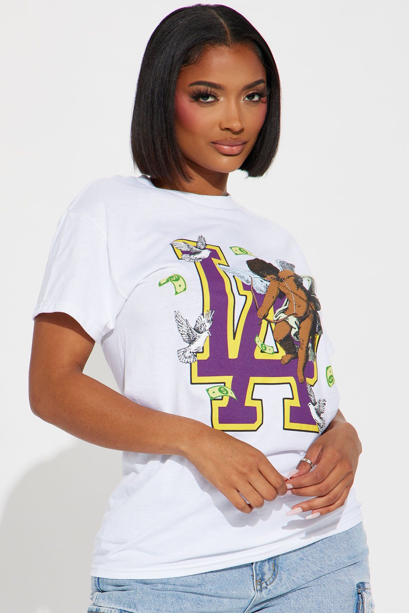 Angels Around Me Graphic Tee - White sold by Fashion Nova