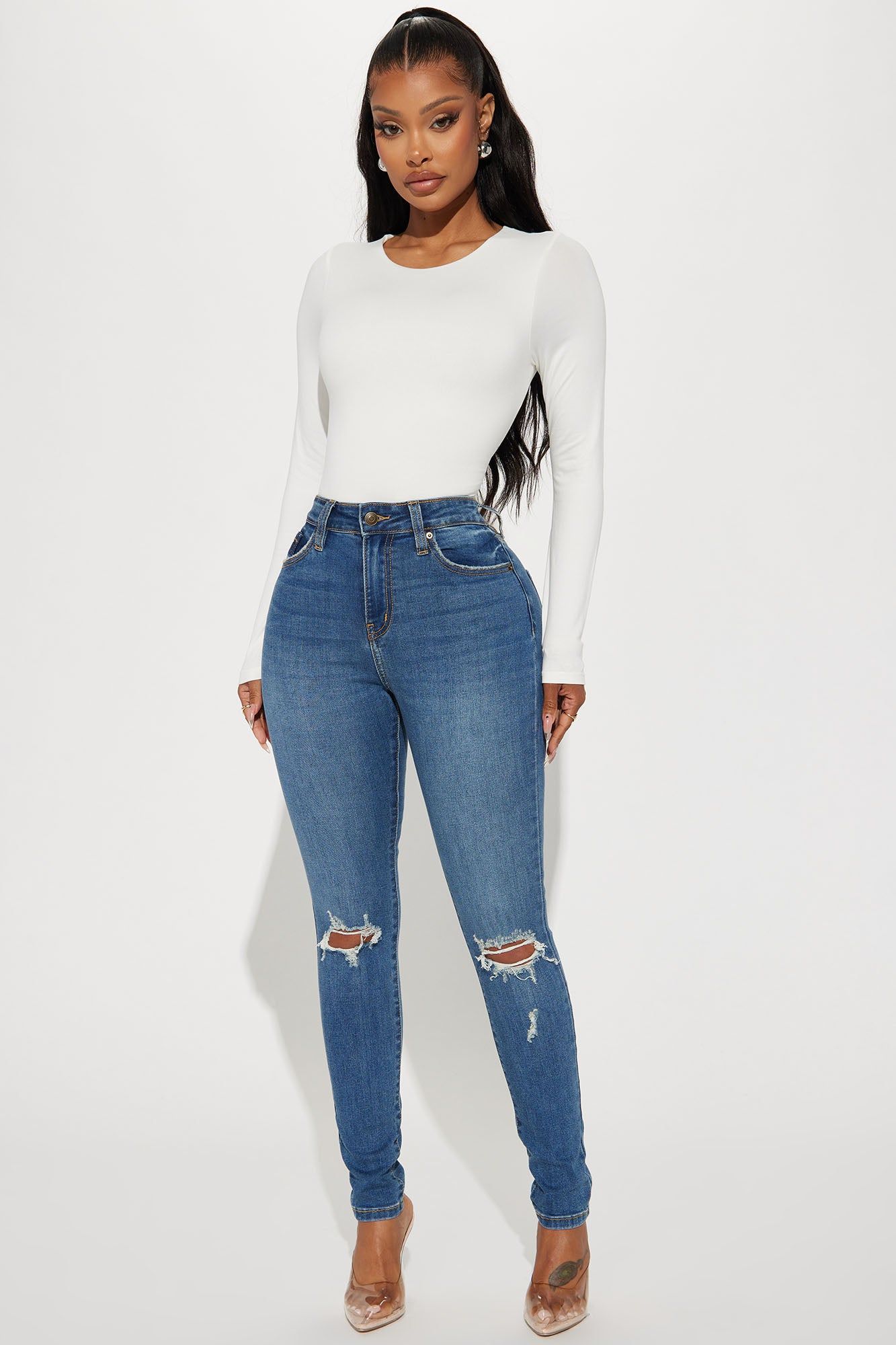 Kinsley Control Curvy Stretch Skinny Jeans - Medium Wash sold by Fashion Nova