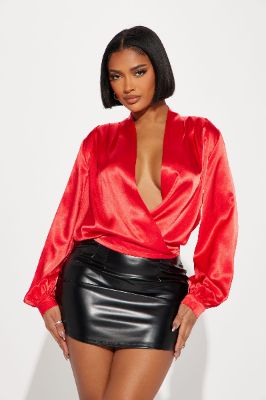 Might Be Late Satin Blouse Top - Red sold by Fashion Nova
