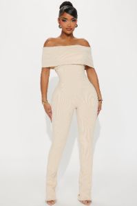 Janelle Snatched Jumpsuit - Cream sold by Fashion Nova
