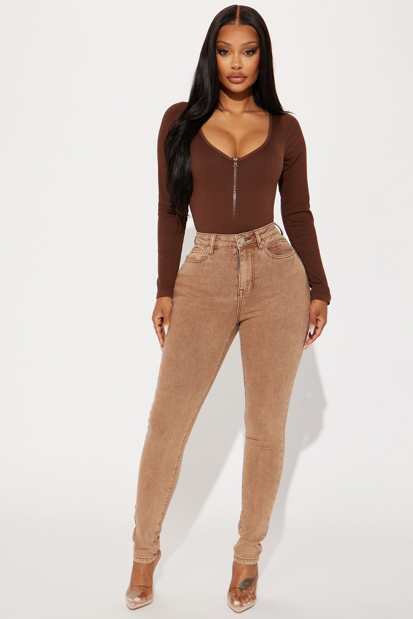 Shape Up Sculpting Stretch Skinny Jeans - Brown sold by Fashion Nova