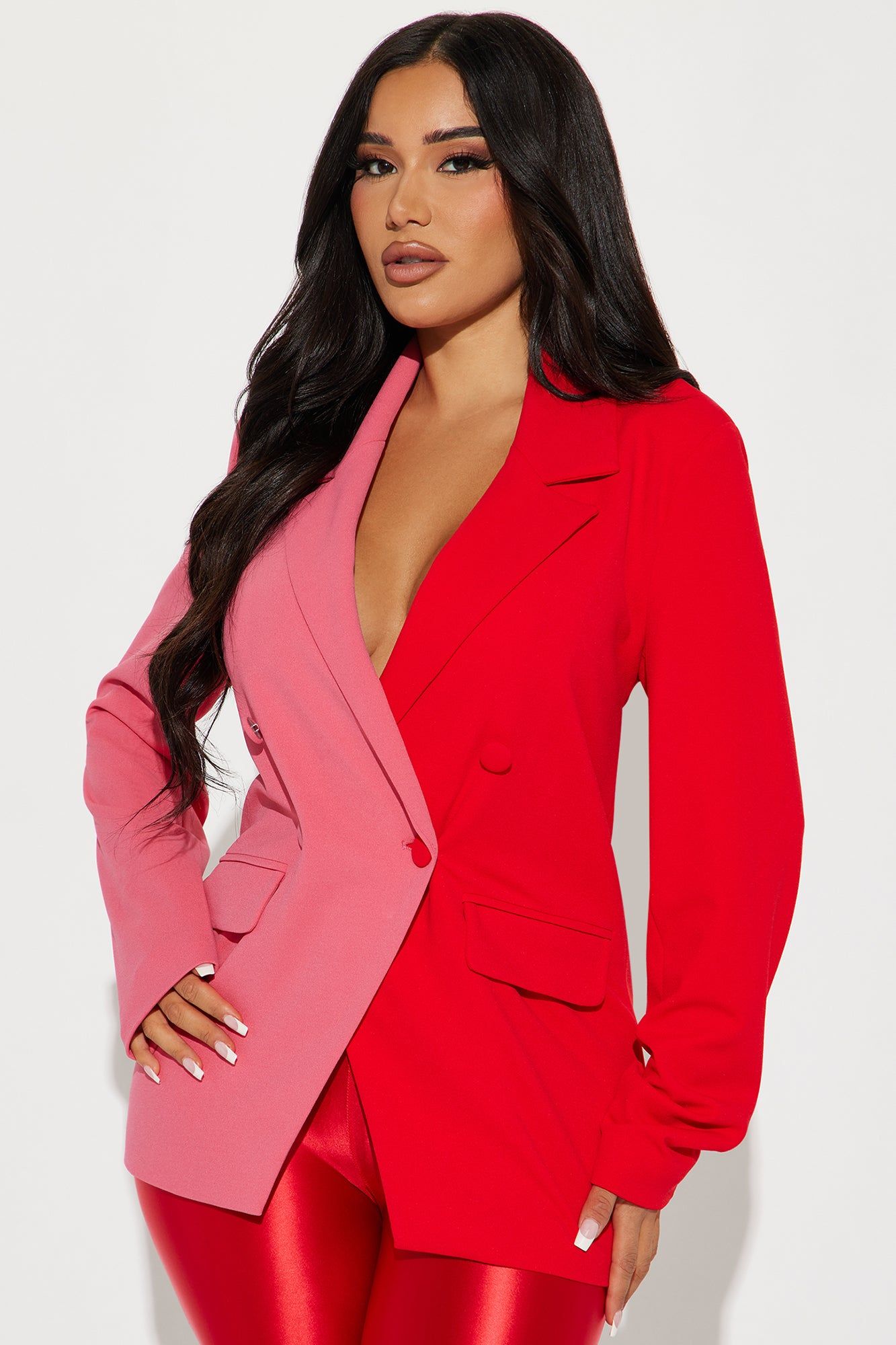 Off To Downtown Color Block Blazer - Pink/combo sold by Fashion Nova