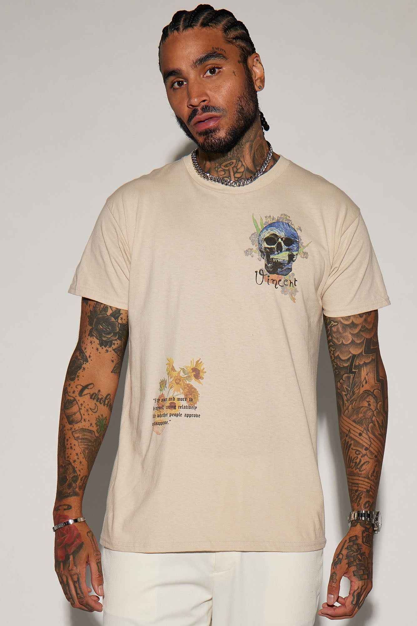 Vincent Van Gogh Sunflowers Short Sleeve Tee - Sand sold by Fashion Nova