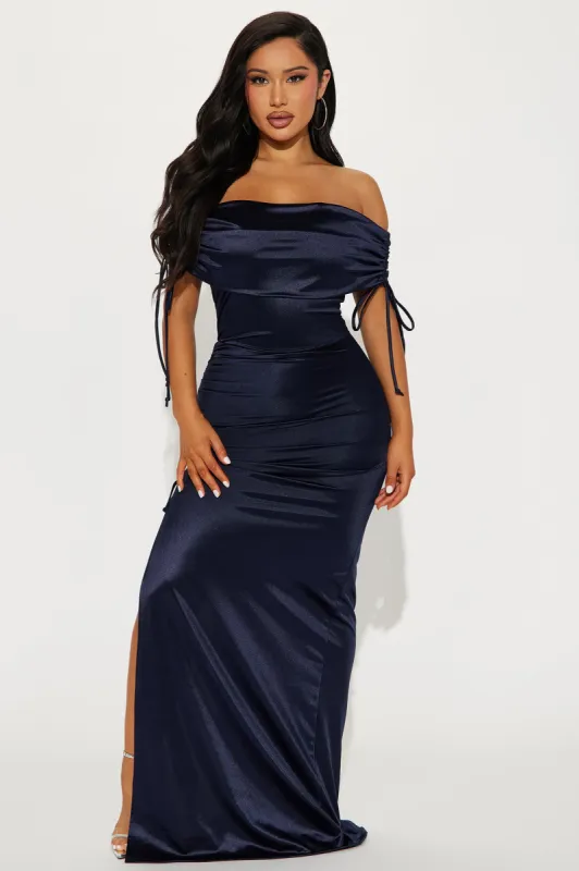 Kiara Off Shoulder Gown - Navy sold by Fashion Nova